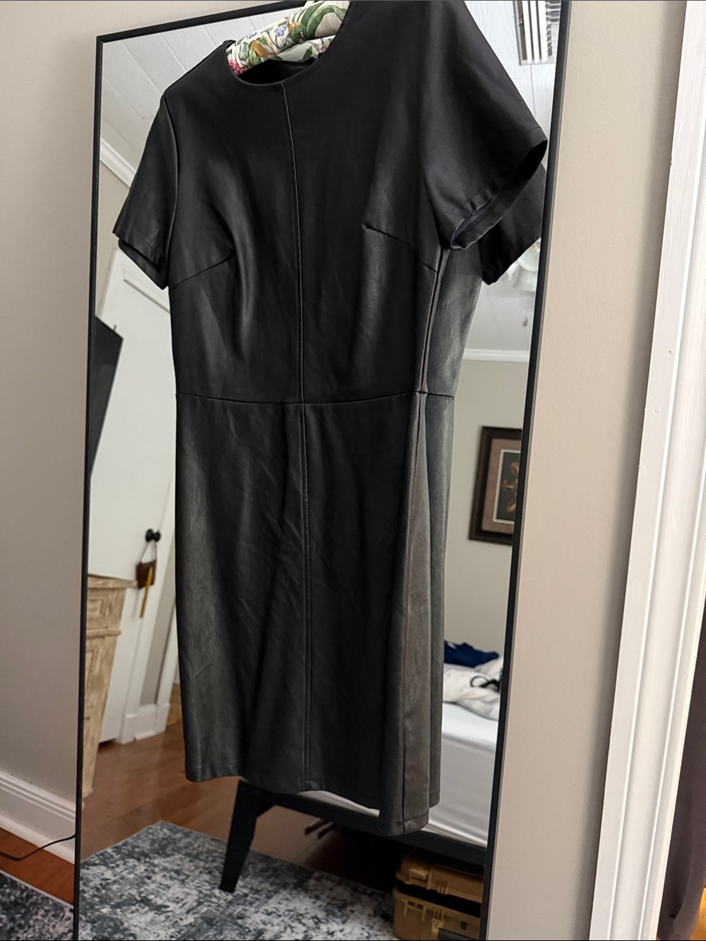 She + Sky Black Faux Leather Midi Dress
